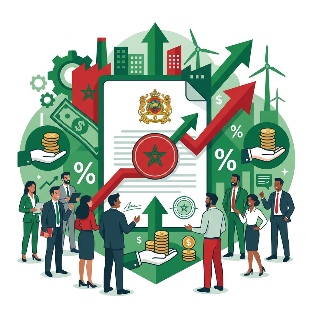 Document officiel de la charte de l'investissement au Maroc avec le drapeau marocain